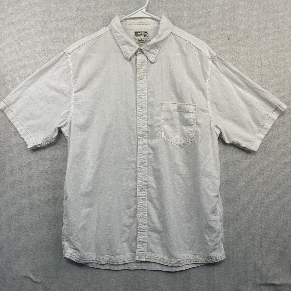 Honolua Surf Co Large Men's Cotton/Linen Blend Hawaiian Button Up Casual Beachy